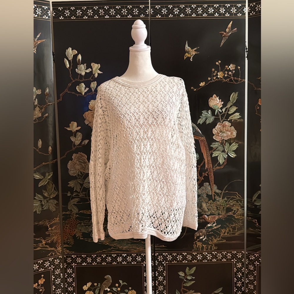 Vintage 80's In Charge White Crocheted Top